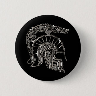 Cool Warrior Metallic Dragon Helmet 6 Cm Round Badge