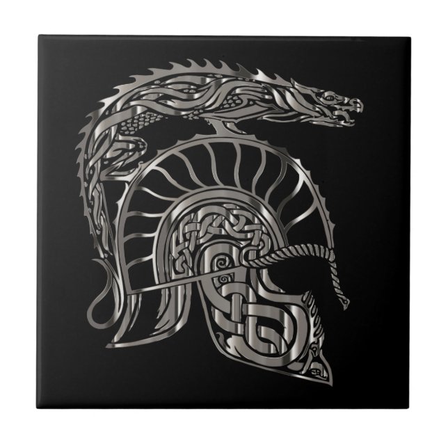 Cool Warrior Metallic Dragon Helmet Tile (Front)