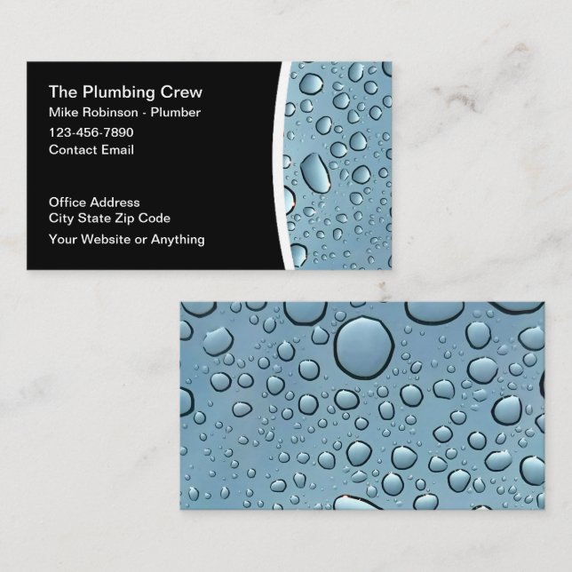 Cool Water Drops Plumbing Service Business Card (Front/Back)
