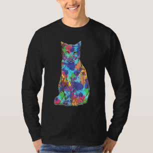 Cool Watercolor Cat Themed Colourful Art Style  T-Shirt