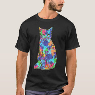 Cool Watercolor Cat Themed Colourful Art Style T-Shirt