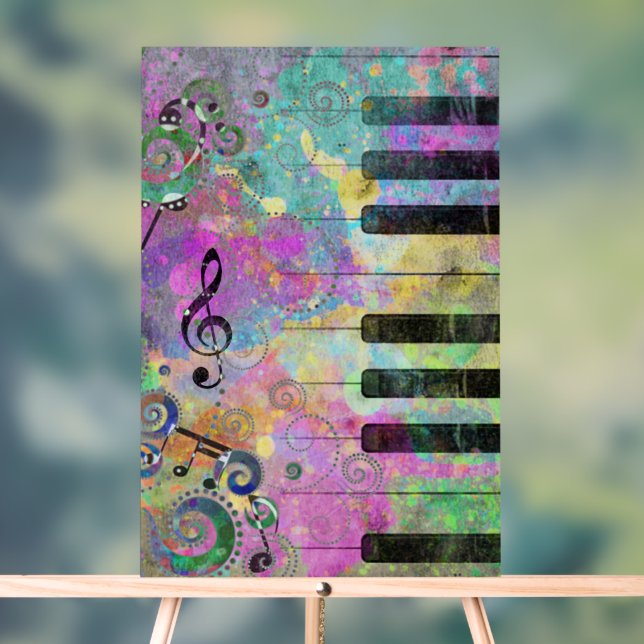 Cool Watercolor Colourful Piano  Acrylic Sign (Neutral)