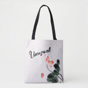 Cool Watercolor Floral Lotus Freehand Drawing Tote Bag