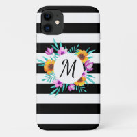 Cool Watercolor Floral Wreath Custom Monogram