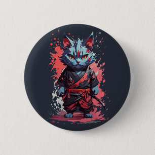 Cool Watercolor Grey Ninja Cat Warrior 6 Cm Round Badge
