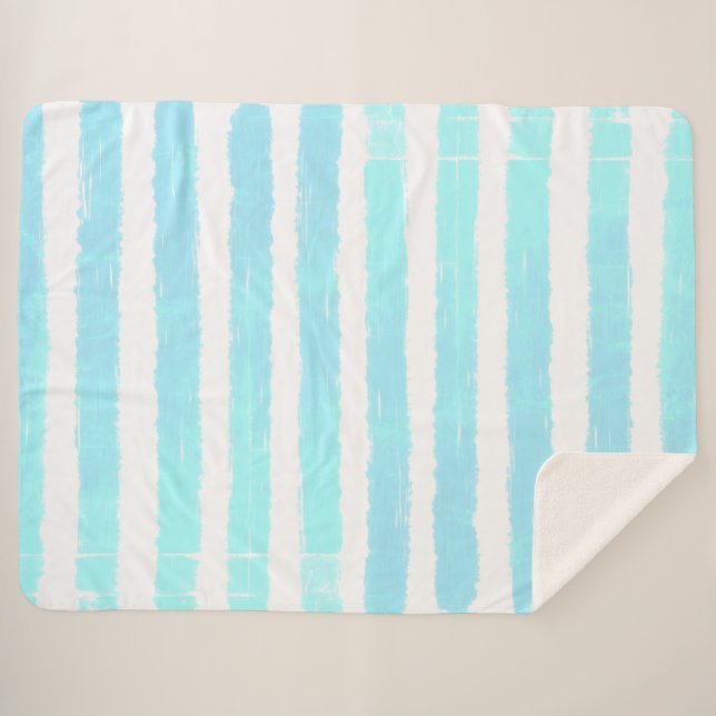 Cool Watercolor Ice Blue White Stripes Sherpa Blanket (Front (Horizontal))