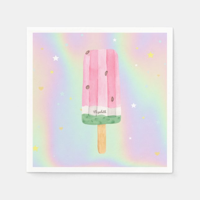Cool Watercolor Ice cream Holographic Napkin (Front)