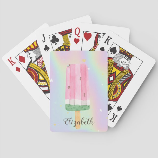 Cool Watercolor Ice cream Holographic Playing Cards (Back)