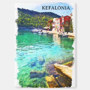Cool Watercolor Kefalonia Greece Coastal View Magnet