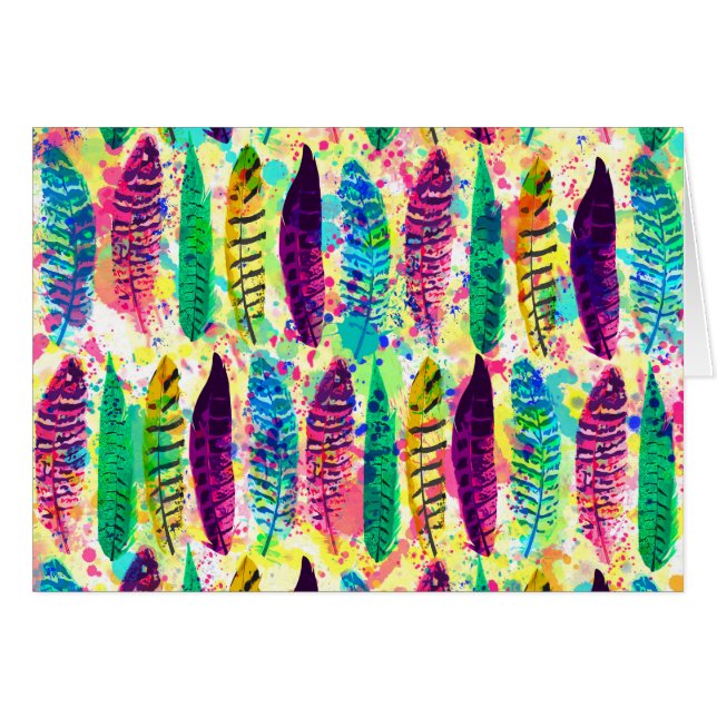 Cool watercolor neon splatters tribal feathers (Front Horizontal)