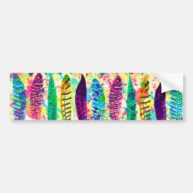 Cool watercolor neon splatters tribal feathers bumper sticker (Front)