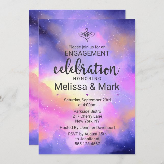 Cool Watercolor Space Engagement Party Invite (Front/Back)