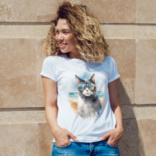 Cool Watercolor Summer Cat T-Shirt