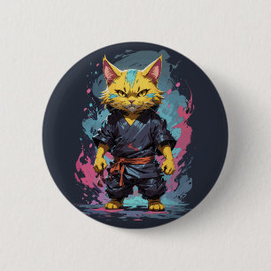 Cool Watercolor Yellow Ninja Cat Warrior 6 Cm Round Badge