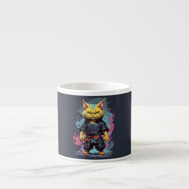 Cool Watercolor Yellow Ninja Cat Warrior Espresso Cup (Front)