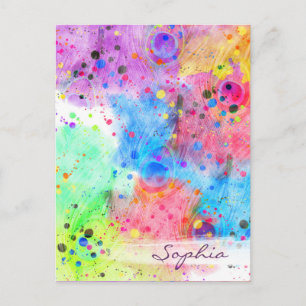 Cool watercolors peacock feathers abstract pattern postcard