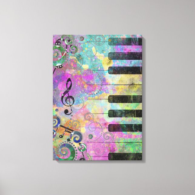 Cool Watercolors Splatters Colourful Piano Canvas Print (Front)