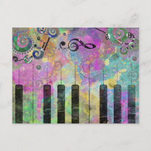Cool Watercolors Splatters Colourful Piano Postcard