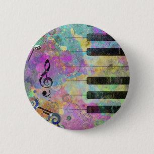 Cool watercolours splatters colourful piano 6 cm round badge