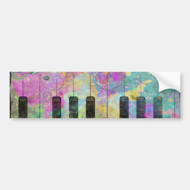 Cool watercolours splatters colourful piano bumper sticker (Front)