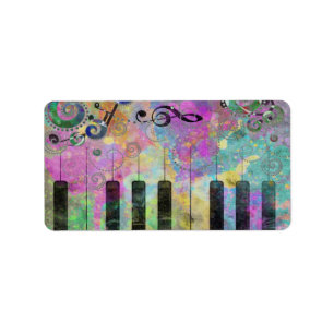Cool watercolours splatters colourful piano label