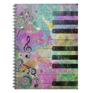 Cool watercolours splatters colourful piano spiral notebook