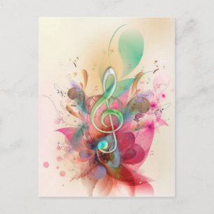 Cool watercolours treble clef music notes swirls postcard