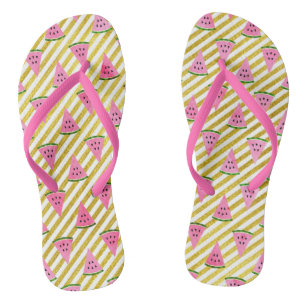 Cool Watermelon and Yellow Stripe Summer Pattern Jandals