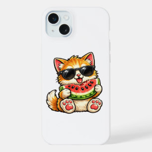Cool Watermelon Cat iPhone 15 Plus Case