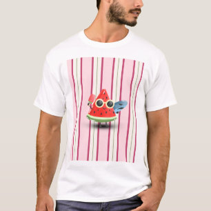 Cool Watermelon Character Stripe Summer Art T-Shirt