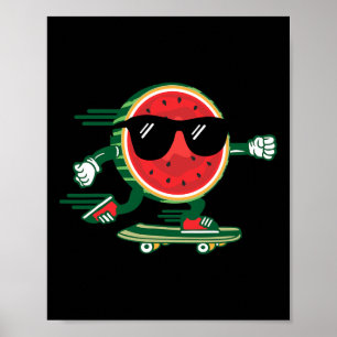 Cool Watermelon Skateboarding 90's Vintage Summer  Poster