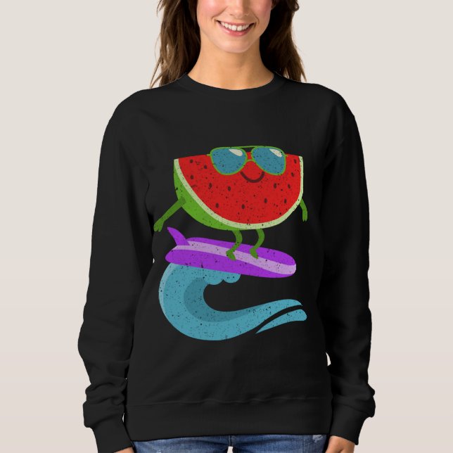 Cool Watermelon Surf Board Funny Summer Fruit Vint Sweatshirt (Front)