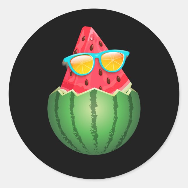 Cool Watermelon with Sunglasses Summer Classic Round Sticker (Front)