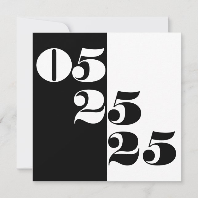 Cool Wedding Date Typography Block Black and White Save The Date (Front)