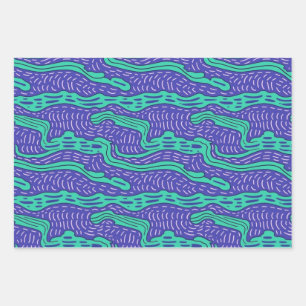 Cool Weird Teal Purple Lines n Squiggles Pattern Wrapping Paper Sheet