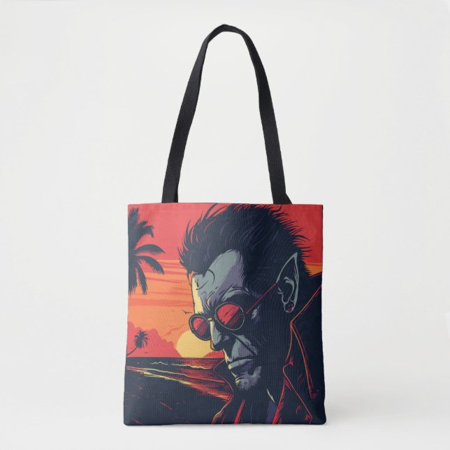 Cool Werewolf Retro Sunset Halloween Tote Bag (Front)
