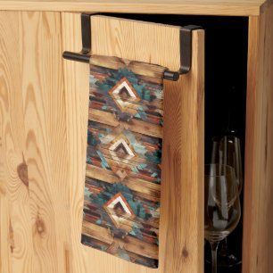 Cool Western faux wood tiled pattern Tea Towel