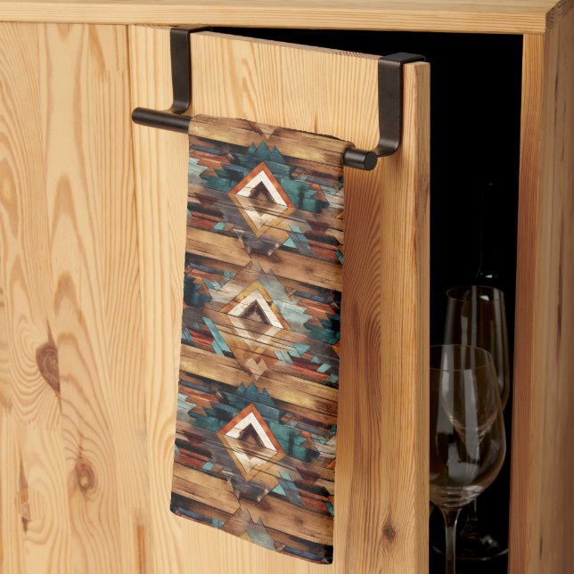 Cool Western faux wood tiled pattern Tea Towel (Thirds Fold)