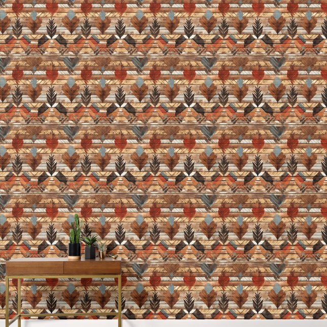 Cool Western faux wood tiled pattern Wallpaper (Hallway)