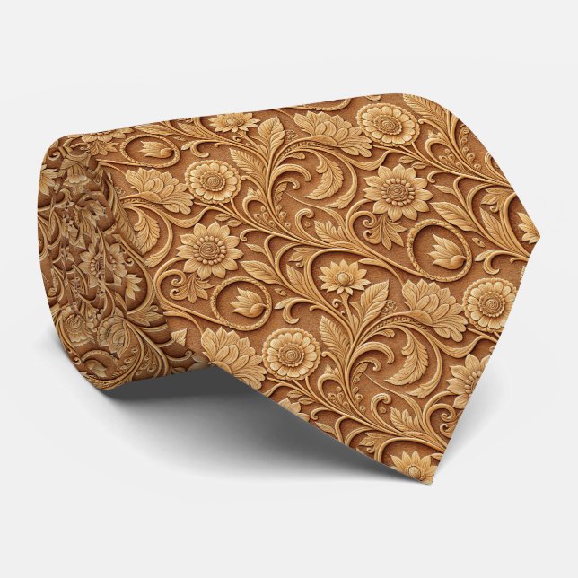 Cool Western tooled leather pattern  Tie (Rolled)