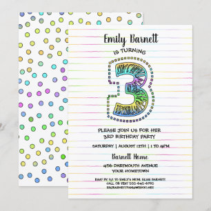 Cool Whimsical Fun 3rd Birthday Party Invitation