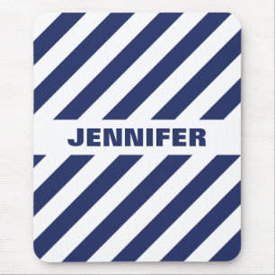 Cool White And Blue Striped Mouse Pad