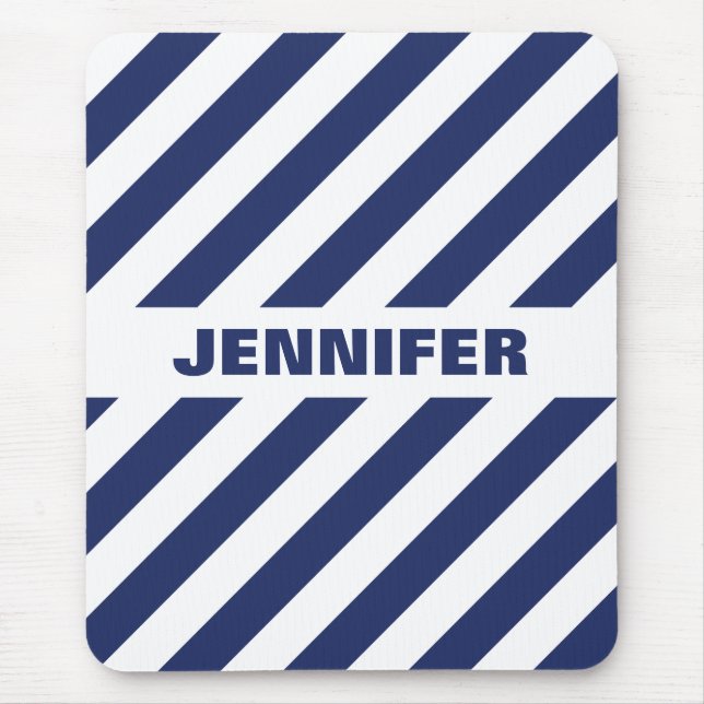 Cool White And Blue Striped Mouse Pad (Front)