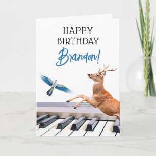 Cool White & Blue Animal Piano Birthday Card