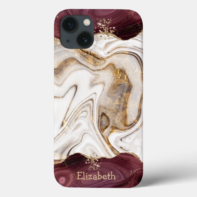 Cool White Brown Gold Burgundy Marble Texture Case-Mate iPhone Case (Back)