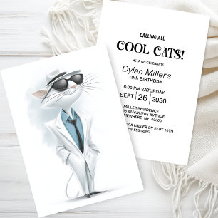 Cool White Cat Birthday Party Invitation