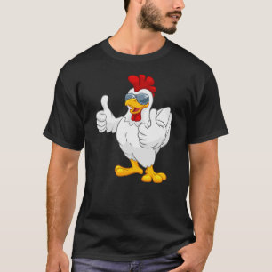 Cool White Chicken Rooster with Sunglasses Thumbs  T-Shirt