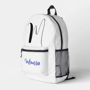 Cool White Colour - Initial Letter Name Monogram Printed Backpack