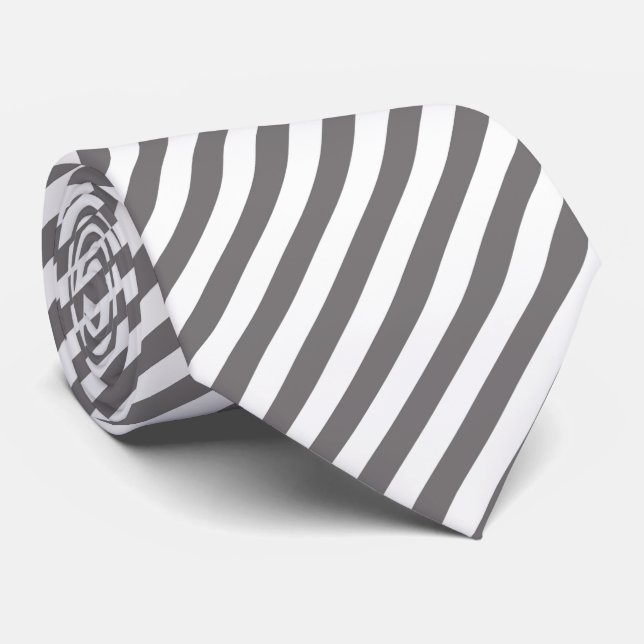 Cool white gray stripe pattern neck tie ( (Rolled)