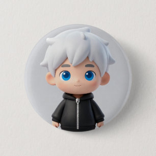 Cool White Hair Chibi Boy Blue Eyes Streetwear Acc 6 Cm Round Badge